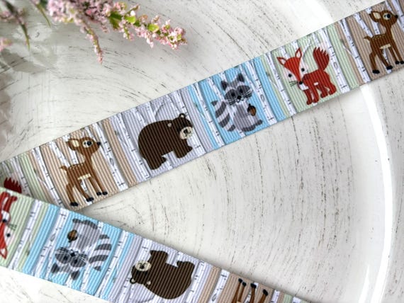 Baby Woodland Animal Grosgrain Ribbon, Diaper Cake Ribbon, Baby Woodland Ribbon || 3 Yards of Ribbon - 1" (25mm)