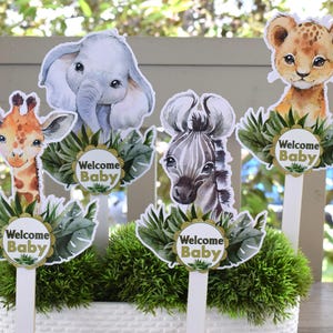 Jungle Safari Cake Toppers, Baby Shower Party, Baby Shower Centerpieces Decorations, Boy Room Nursery Decor, New Mom Gifts - S0001