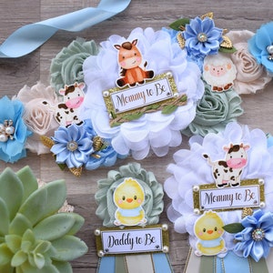 Boy Farm Animal Baby Shower, Barn Animal Baby Shower, Cow Sheep Horse Mommy To Be Ribbon Pin, Farm Daddy To Be Ribbon Pin - S0007