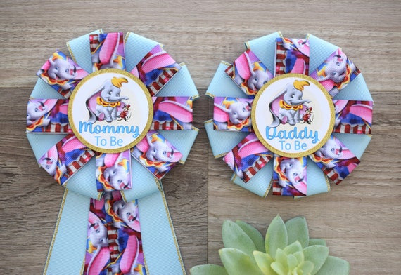 Gender Reveal Dumbo  Circus Elephant Baby Shower, Parent's Corsage Pin, Mommy To Be Pin, Daddy To Be Pin, Elephant Baby Shower, Custom
