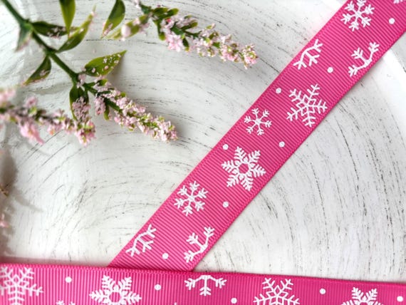 Pink Snowflakes Grosgrain Ribbon, Diaper Cake Ribbon, Girl Snowflake Ribbon || 3 Yards of Ribbon - 1" (25mm)