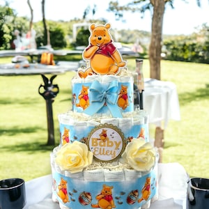 Blue Classic  Diaper Cake Baby Shower, Diaper Cake Centerpieces Decor, Room Nursery Decor, New Mom Gifts