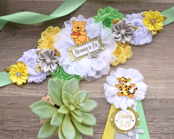 Boy Classic Winnie The Pooh Baby Shower, Classic Winnie the Pooh Maternity Sash, Winnie the Pooh Daddy To Be Pin, Baby Shower Gift, Custom
