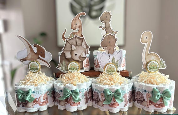 Boho Dinosaur Diaper Cake Baby Shower, Neutral Dinosaur Centerpieces Decorations, Dino Cake Toppers, Boho Dinosaur Ribbon, New Mom Gifts