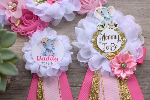 Pink Elephant Baby Shower, Girl Pink Elephant Sash and Pin Set, Pink Elephant Belly Sash and Corsage Pin, Flower Maternity Sash, Custom Sash