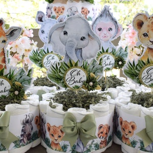 Jungle Safari Mini Diaper Cake Baby Shower, Baby Shower Centerpieces Decorations, Boy Room Nursery Decor, New Mom Gifts, Baby Shower Gift