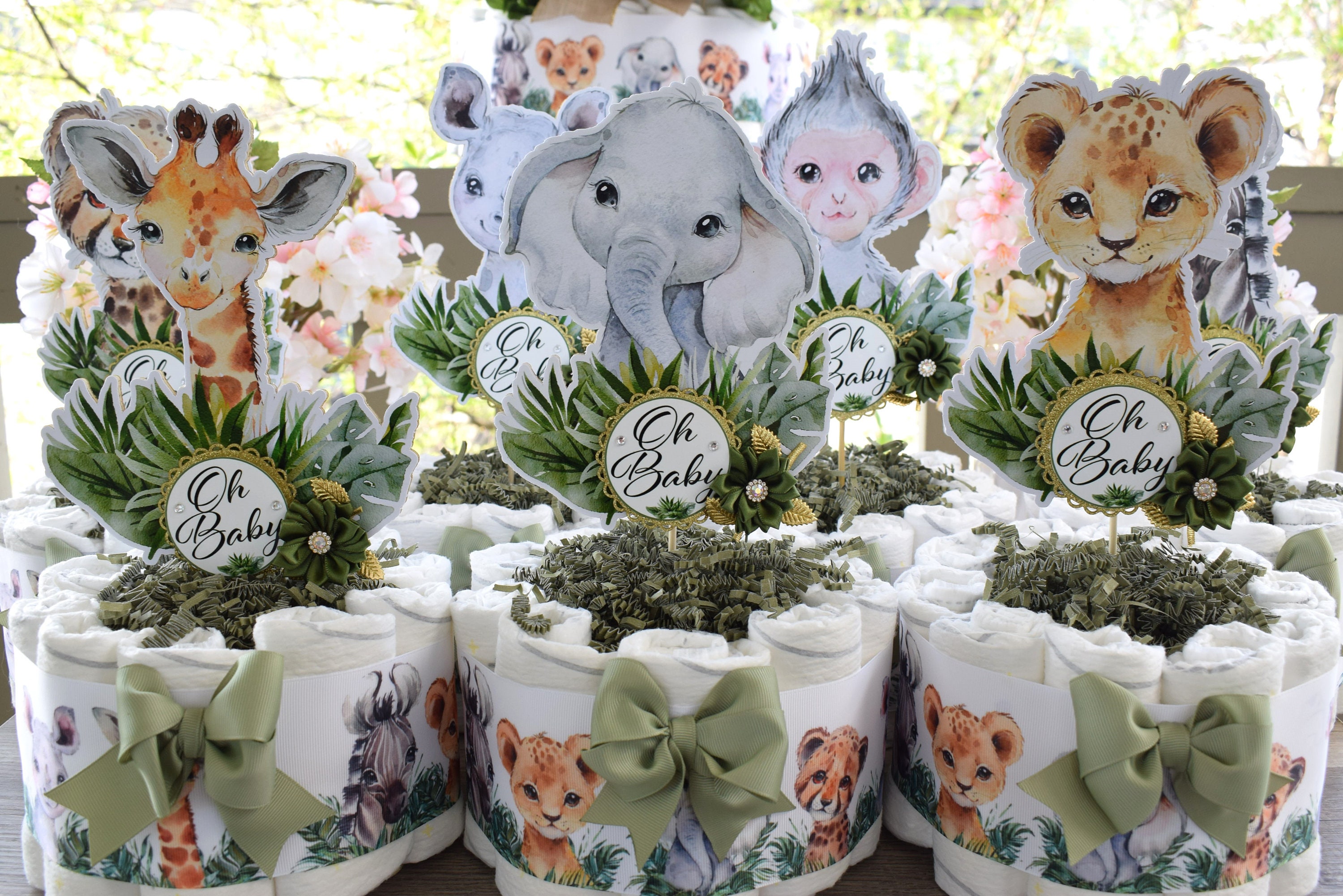 Jungle Safari Mini Diaper Cake Baby Shower, Baby Shower Centerpieces Decorations, Boy Room Nursery Decor, New Mom Gifts, Baby Shower Gift