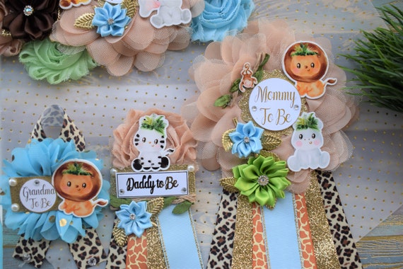 Boy Safari Jungle Maternity Sash, Blue Safari Maternity Sash, Animal Flower Sash, Jungle Safari Baby Shower, Safari Flower Sash, Custom Sash