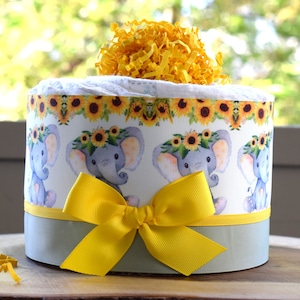 Elephant Sunflower Mini Diaper Cake Baby Shower, Baby Shower Centerpieces Decorations, Girls Room Nursery Decor, New Mom Baby Shower Gift