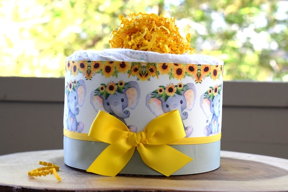 Elephant Sunflower Mini Diaper Cake Baby Shower, Baby Shower Centerpieces Decorations, Girls Room Nursery Decor, New Mom Baby Shower Gift