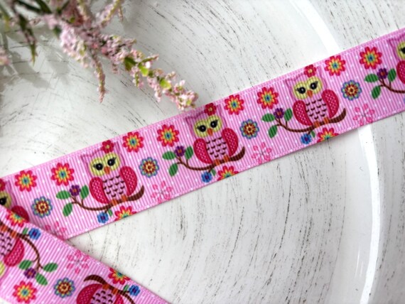 Girl Owl Grosgrain Ribbon, Diaper Cake Ribbon, Pink Baby Owl Ribbon || 3 Yards of Ribbon - 1" (25mm)
