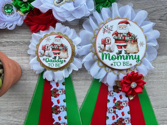 Santa Baby Baby Shower Pins, Christmas Maternity Sash, Mommy To Be Pin, Christmas Daddy To Be Pin, Baby Shower Gift, Custom Order Welcome
