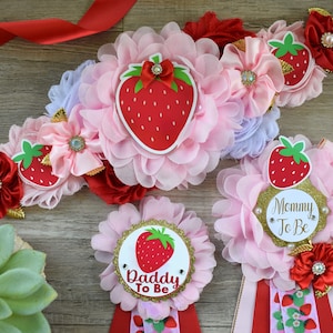 Strawberry Baby Shower, Girl Red Strawberry Maternity Sash, Mommy To Be Ribbon Pin, Daddy To Be Pin, Fruit Baby Shower, Custom