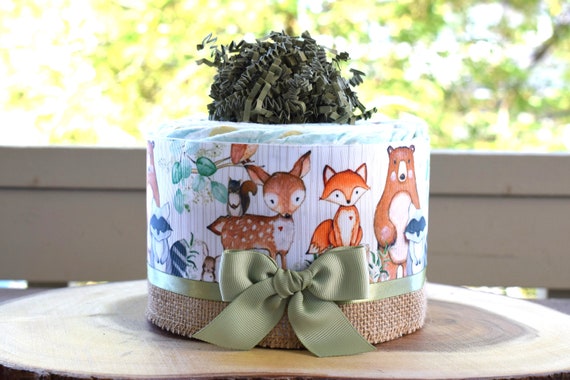 Woodland Animal Mini Diaper Cake Baby Shower, Baby Shower Centerpieces Decorations, Girls Room Nursery Decor, New Mom Gift, Baby Shower Gift
