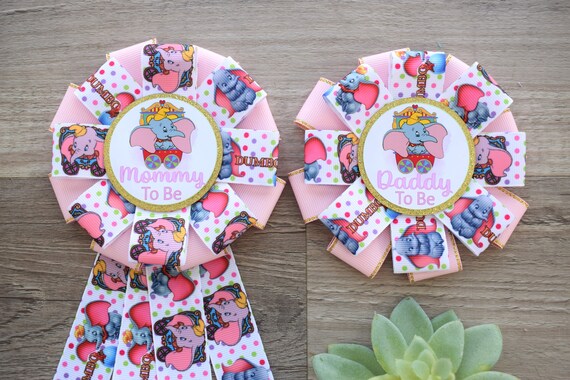 Girl Dumbo Elephant Baby Shower, Yellow Pink Parent Corsage Pin, Mommy To Be Pin, Daddy To Be Pin, Pink Elephant Baby Shower, Custom