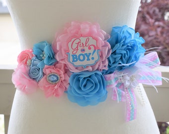 Gender Reveal Maternity Sash, Blue and pink Maternity Sash, Gender Reveal belly sash, Baby shower, Maternity sash for gender reveal, Custom