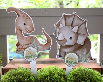 Décoration de gâteau de fête prénatale style bohème, motif dinosaure neutre, décoration de table pour chambre de garçon, cadeau pour nouvelle maman - S0002