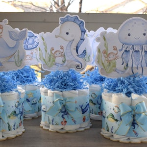 Under The Sea Mini Diaper Cake Set Baby Shower, Octopus Baby Shower Centerpieces Decorations, Boy Room Nursery Decor, New Mom Gifts - S00015