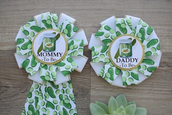 Pickle Baby Shower, Pickle Mommy To Be Ribbon Pin, Pickle Daddy To Be Badge Pin, Parent's To Be Pins, Little Pickle Baby Shower Pin
