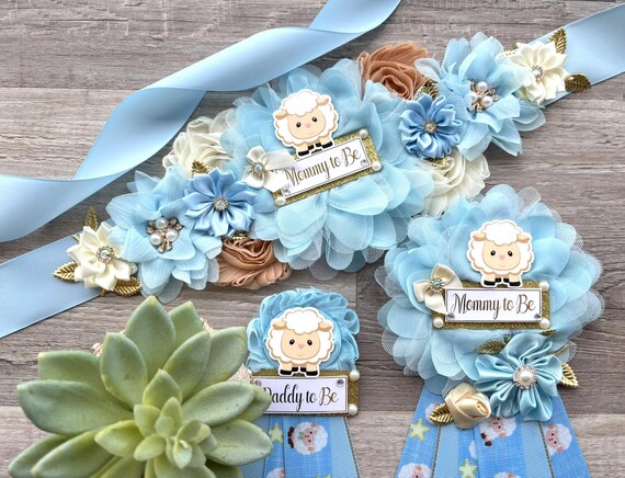 Boy Lamb Sheep Baby Shower, Maternity Sash, Lamb Mommy To Be Pin, Sheep Lamb Daddy To Be Pin, Lamb Shower, Baby Shower Gift, Custom