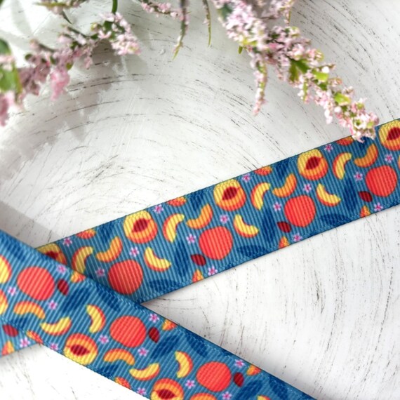 Peaches Fruit Grosgrain Ribbon, Diaper Cake Ribbon, Peach Ribbon || 3 Yards of Ribbon - 1" (25mm)