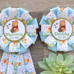 Neutral Reveal Baby Shower, Mommy To Be Ribbon, Daddy To Be Pin, Family Pins