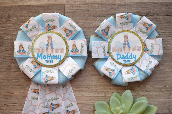 Rabbit Baby Shower, Easter Baby Shower, Bunny Mommy to Be Ribbon Pin, Daddy To Be Pin