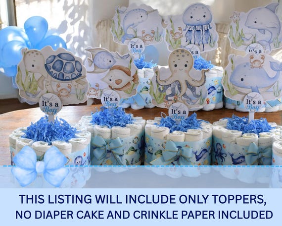 Under The Sea Topper Baby Shower, Octopus Turtle Unicorn Whale Baby Shower Centerpieces Decorations, Boy Room Nursery Decor, New Mom Gifts