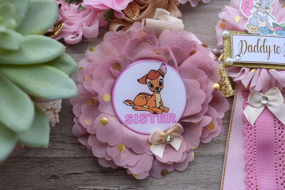 Girl Deer Baby Shower, Pink Deer Mommy To Be Maternity Sash, Girl Deer Daddy To Be Corsage Pins, Pink Tan Gold Girl Beer, Custom