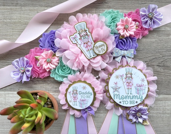 Girl Nutcracker Baby Shower Pins, Maternity Sash, Mommy To Be Pin, Daddy To Be Pin, Nutcracker Baby Shower Gift, Custom Order Welcome