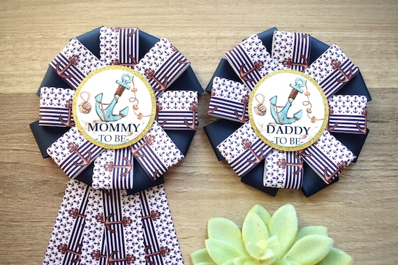 Nautical Anchor Baby Shower, Boat Mommy To Be Ribbon Pin, It's a Boy, Ahoy Nautical Daddy To Be Pin, Parent's To Be Pins