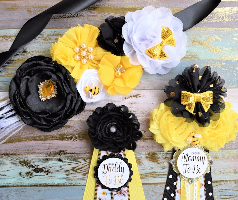 Black Yellow Flower Sash and Corsage Pin Bumble Bee Baby Etsy