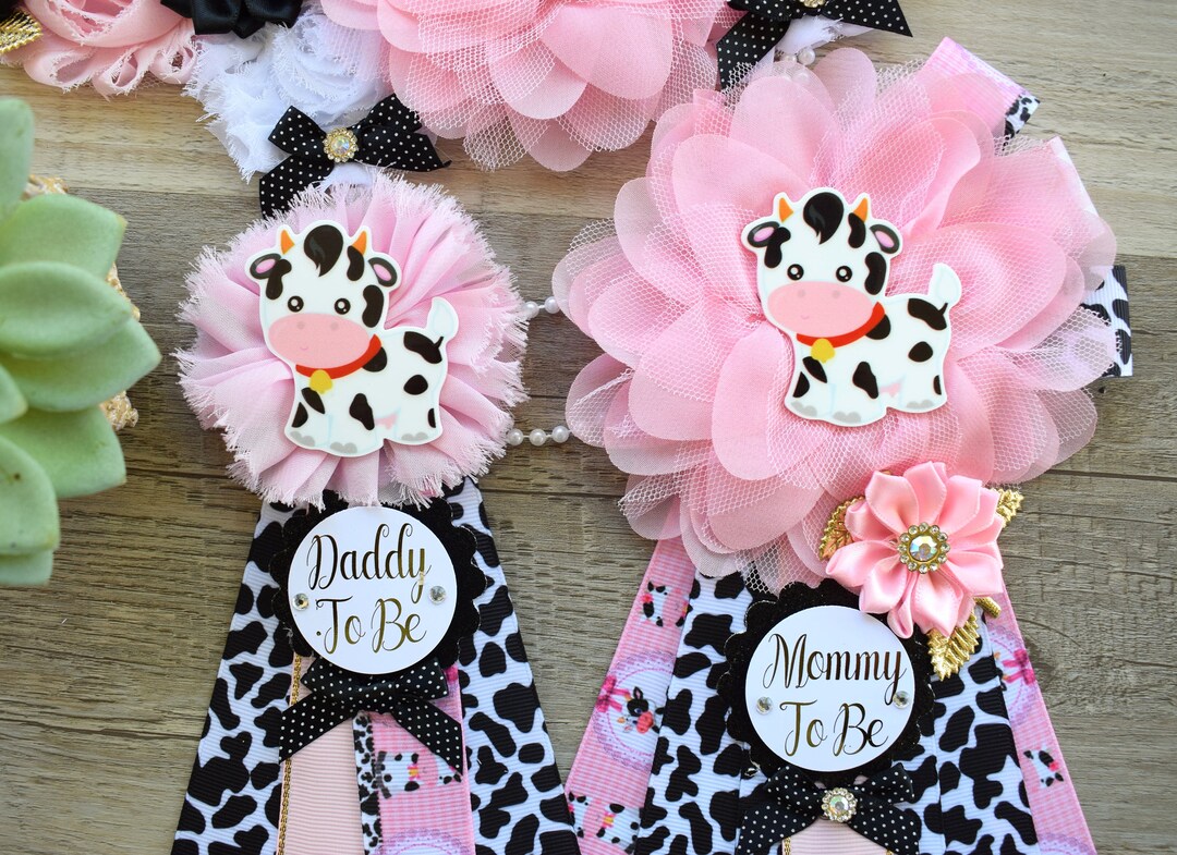 Highland Cow Baby Shower Sash Kit - Mom & Dad To Be Corsage Set Western Theme