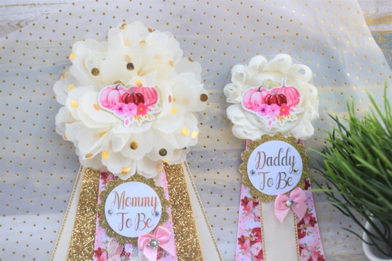 Girl Pumpkin Baby Shower, Cream Pink Corsage Pins, Pumpkin Mommy To Be Pin, Pumpkin Daddy To Be Pin, Pink Pumpkin Baby Shower Gift, Custom