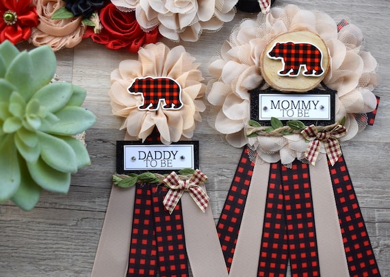 Bear Buffalo Plaid Baby Shower, Lumberjack Maternity Sash, Mommy To Be Pin, Daddy To Be Pin, Baby Shower Gift, Custom Order Welcome