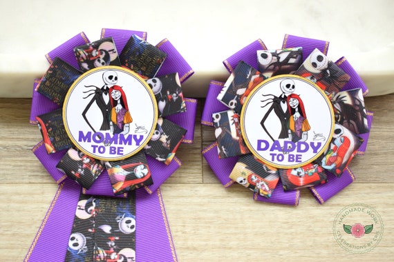 Purple Halloween Baby Shower,  Baby Shower, Mommy To Be Ribbon Pin, Daddy To Be Badge Pin