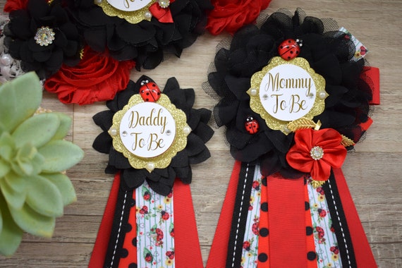 Ladybug Baby Shower, Lady Bug Maternity Sash, Bug Mommy To Be Pin, Red Black Daddy To Be Pin, Baby Shower Gift, Custom