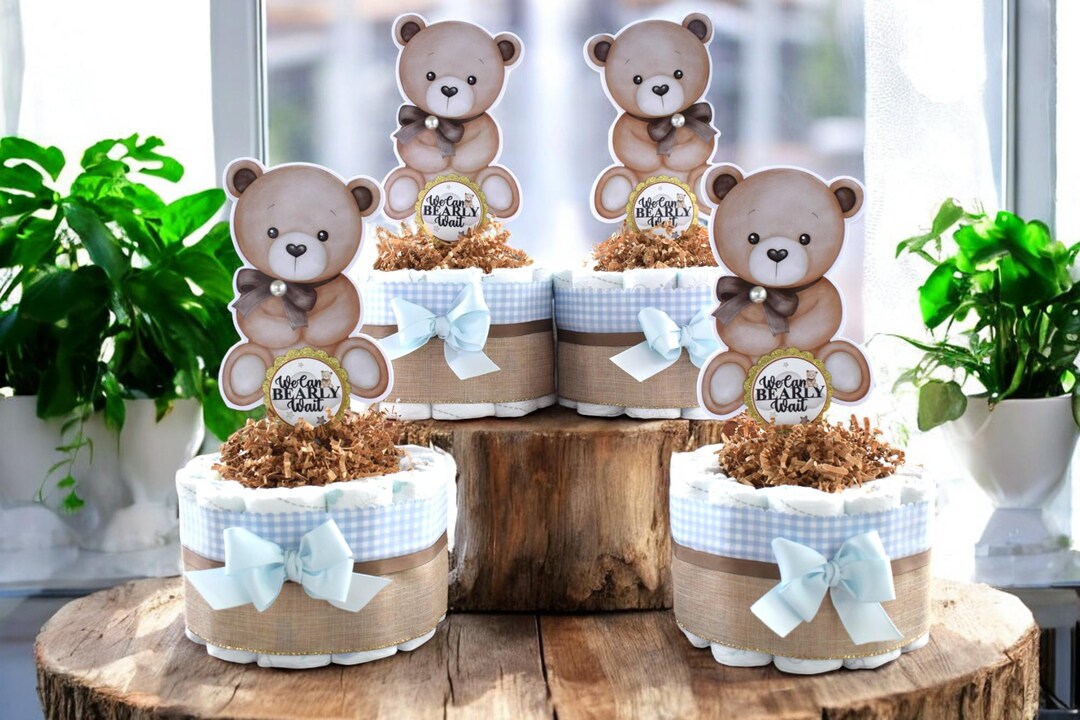 Blue Boy Teddy Bear Mini Diaper Cake Baby Shower, Colors Baby Shower ...