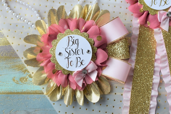 Mauve Dirty Pink Big Sister To Be Corsage Pin, Gold Dusty Pink Corsage Pin, Mauve Pink Pin, Old Pink Baby Shower Sash, Custom Corsage Pin