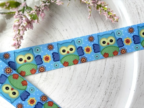 Owl Grosgrain Ribbon, Diaper Cake Ribbon, Blue Baby Owl Ribbon || 3 Yards of Ribbon - 1" (25mm)