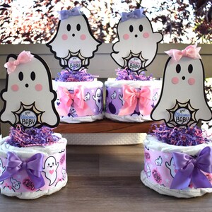 Pink Lavender Ghost Mini Diaper Cake Baby Shower, Girl Pink Halloween Baby Shower Centerpieces Decorations, Purple Ghost Shower Party Decor