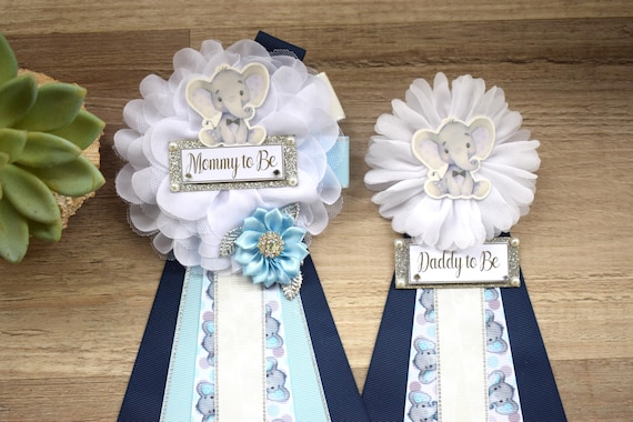 Navy Elephant Baby Shower, Blue Grey Maternity Sash, Boy Navy Blue Mommy To Be Ribbon, Daddy To Be Pin, A Little Peanut Is On The Way!