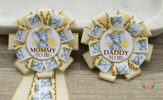 Sunflower Elephant Baby Shower, Yellow Ivory Flower Corsage Pin, Mommy To Be, Daddy To Be, Gender Reveal Sunflower Baby Shower, Sunflower