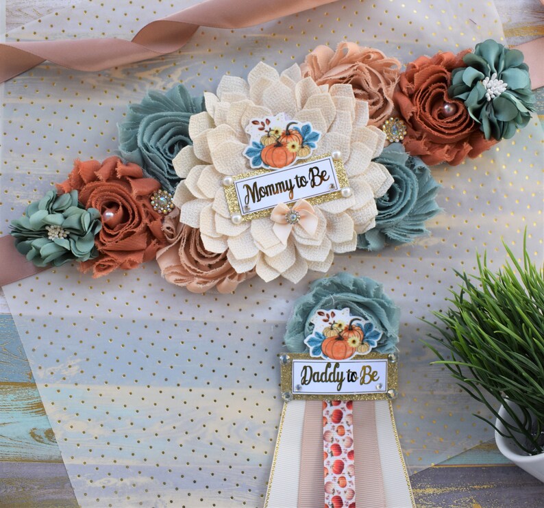 Neutral Burlap Mom To Be Sash Dad To Be Pin Baby Shower Decorations Sage Green