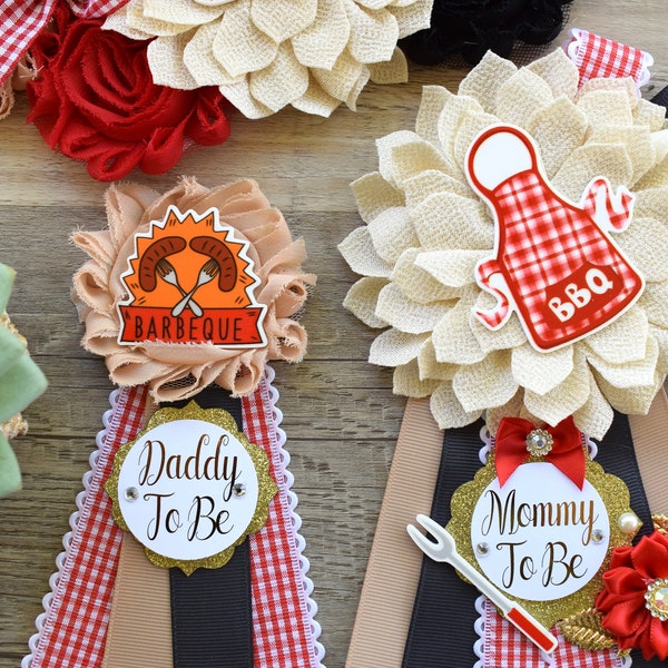 Baby Q Baby Shower Sash, BBQ Maternity Sash, BBQ Baby Shower, Mommy To Be Ribbon, Daddy To Be Ribbon Pin, Summer Baby Shower