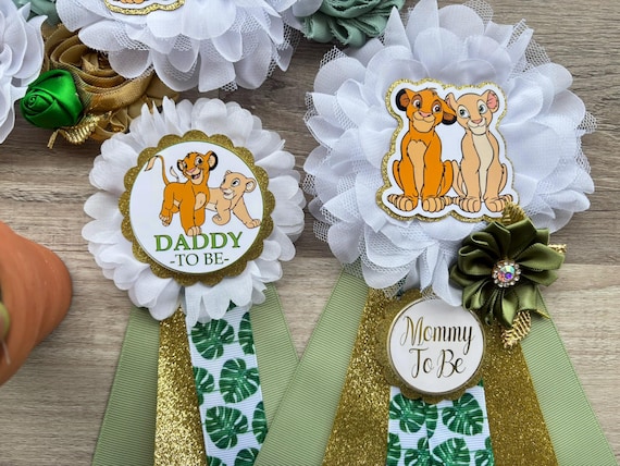 Gender Reveal Lion King Baby Shower, Lion Maternity Sash, Lion Boy Mommy To Be Pin, Boy Daddy To Be Pin, Custom Baby Shower Set