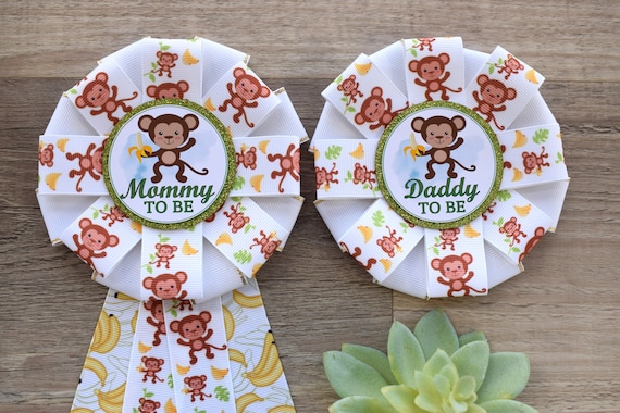 Boy Monkey Baby Shower, Little Monkey Mommy to Be Pin, Monkey Daddy to Be Corsage Pin, Litter Monkey Mommy to Be Pin, Blue Pin, Custom Pin