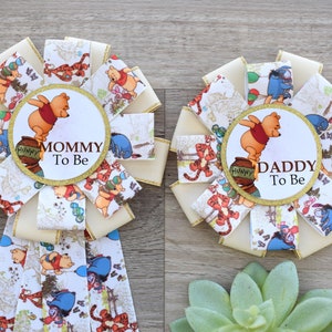 Neutral Baby Shower, Mommy To Be Ribbon, Daddy To Be Pin, Parent&#39;s To Be Pins
