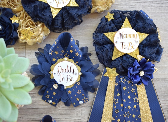 Navy Twinkle Twinkle Little Star Baby Shower, Navy Gold Maternity Sash, Twinkle Twinkle Gender Reveal Gold, Mommy To Be Pin, Daddy To Be Pin
