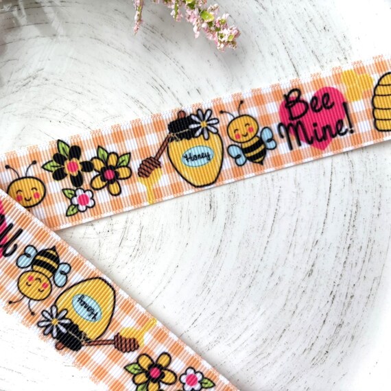 Be Mine Bumble Bee Grosgrain Ribbon, Diaper Cake Ribbon, Yellow and Black Ribbon || 3 Yards of Ribbon - 1" (25mm)